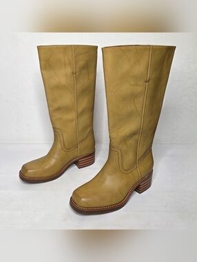 Frye and Co. Miranda Wide Calf Boot Women 9 Stacked Heel Banana Vegan 70s Retro